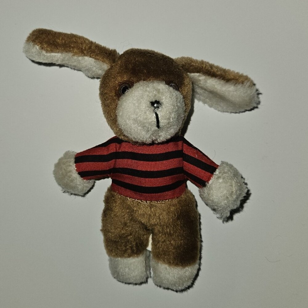 VTG 1984 Avon Dog Plush Small 5.5" Brown White Red Black Stripe Shirt READ AS IS